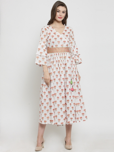 

Varanga Women White Printed Fit and Flare Dress