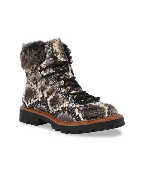 

London Rag Women Grey & Beige Snakeskin Printed Printed Heeled Boots