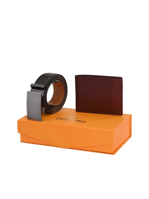 

Pacific Gold Men Coffee Brown & Maroon Belt & Wallet Accessory Gift Set