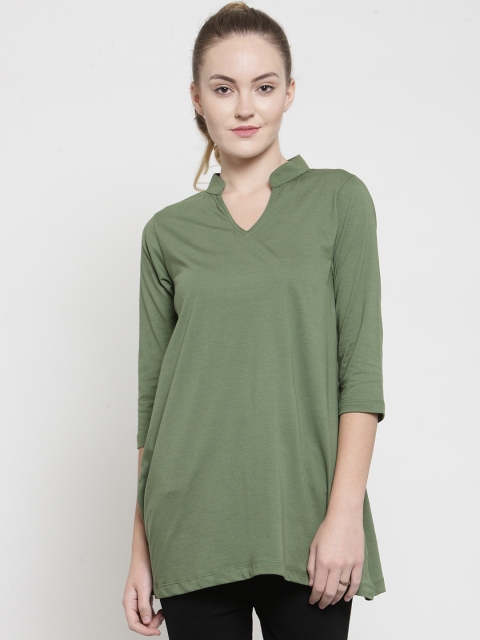 

Kalt Women Olive Green Solid Knitted Tunic