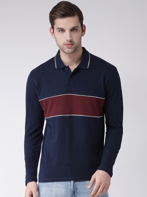 

GRIFFEL Men Navy Blue & Maroon Colourblocked Polo Collar T-shirt