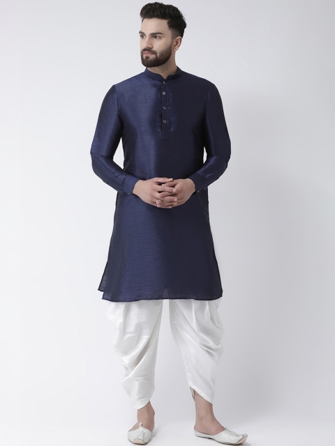 

I Know Men Navy Blue Solid Dupion Silk Straight Kurta