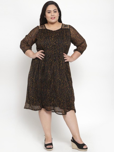 

plusS Women Black Printed Fit and Flare Dress