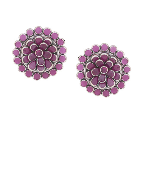 

Silvermerc Designs Silver-Plated & Red Emerald Handcrafted Sterling Silver Floral Studs