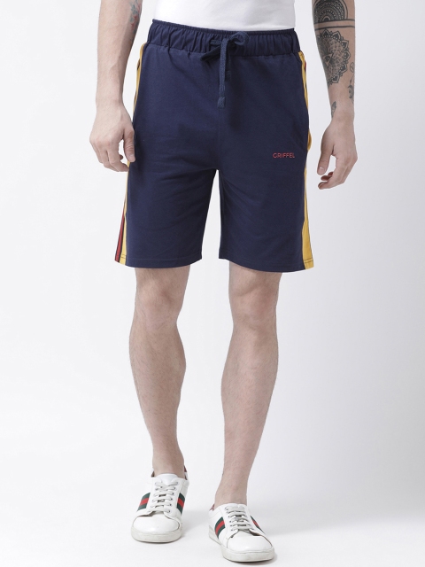 

GRIFFEL Men Navy Blue & Yellow Striped Regular Fit Regular Shorts