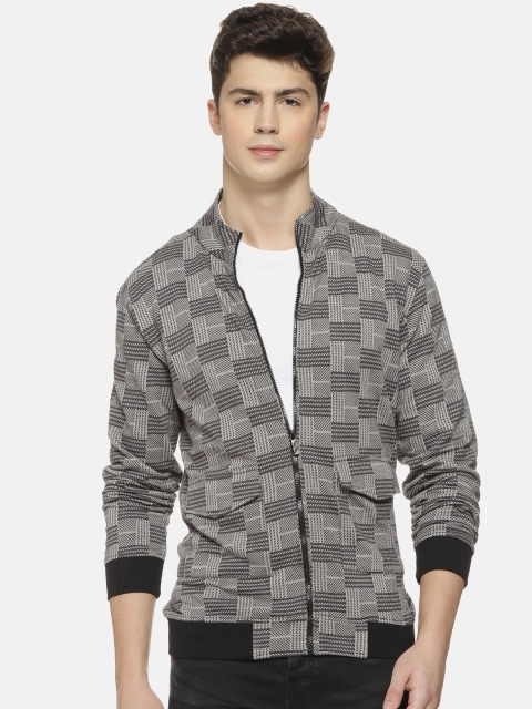 

Campus Sutra Men Grey and Black Printed Bomber Jacket
