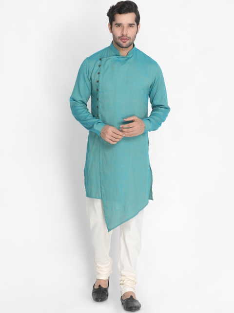

VASTRAMAY Men Sea Green & White Solid Kurta with Pyjamas