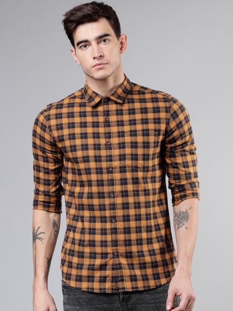 

Ecko Unltd Men Mustard Yellow & Brown Slim Fit Checked Casual Shirt