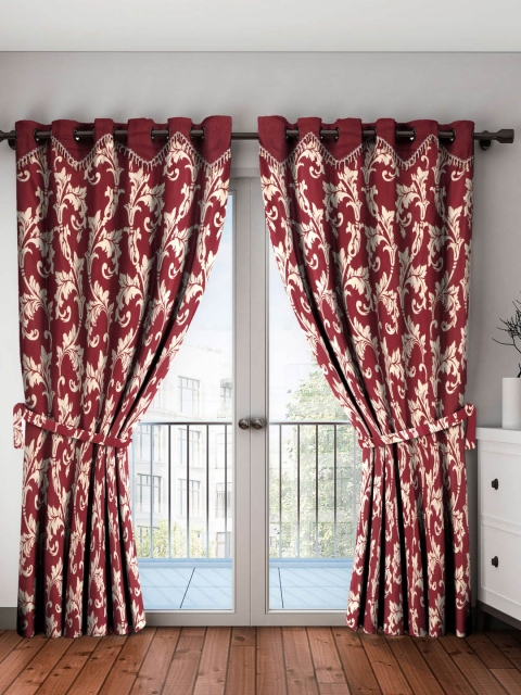 Home Sizzler Maroon & Beige Set of 2 Long Door Curtains