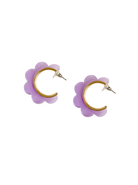 

Foxy Sperks Purple Floral Gold-Plated Half Hoop Earrings