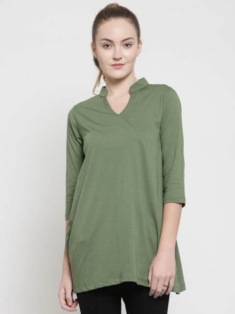 

Kalt Women Olive Green Solid Knitted Tunic