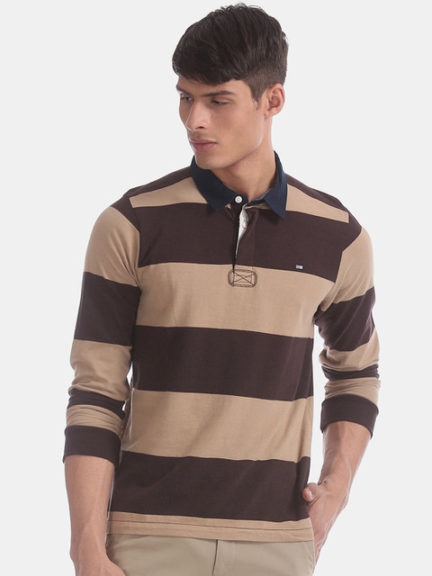 

Arrow Sport Men Brown Striped Polo Collar T-shirt