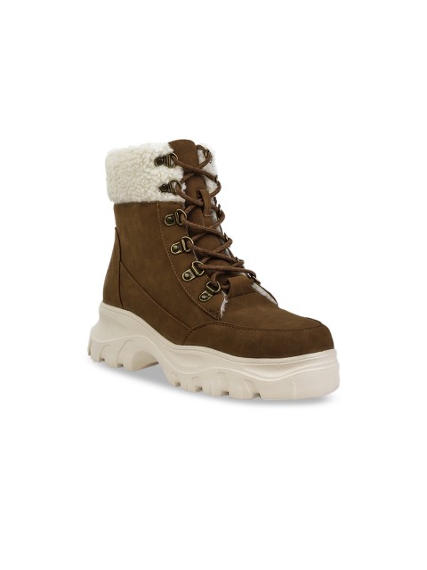 

London Rag Women Tan Brown Solid Heeled Boots
