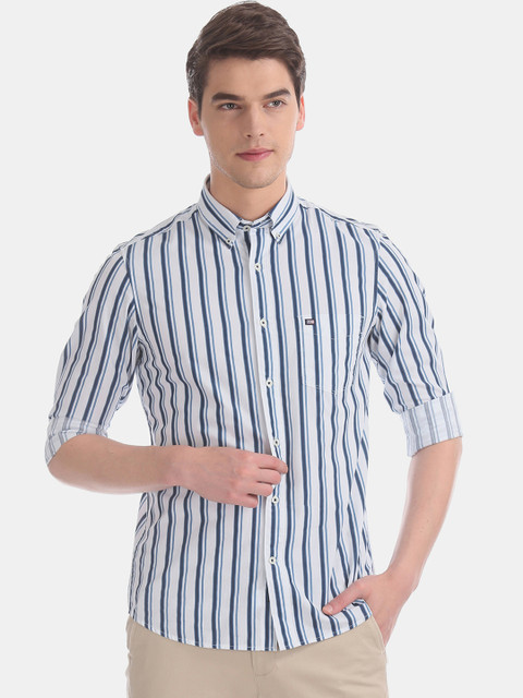 

Arrow Sport Men White & Blue Slim Fit Striped Casual Shirt