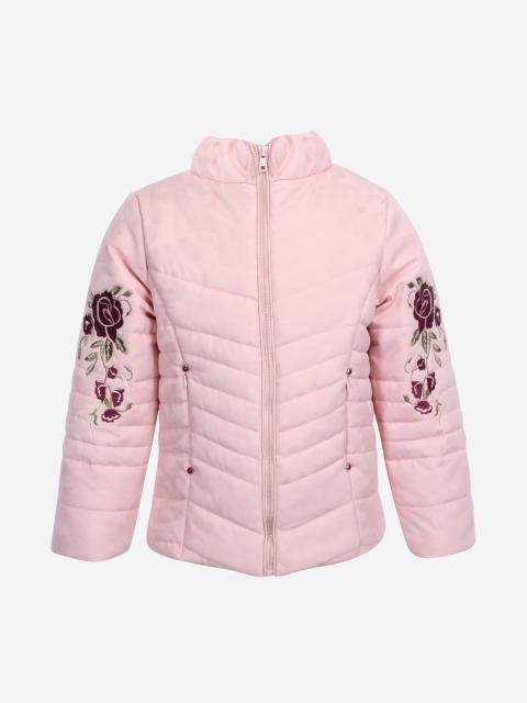 

CUTECUMBER Girls Pink Self Design Padded Jacket, Peach