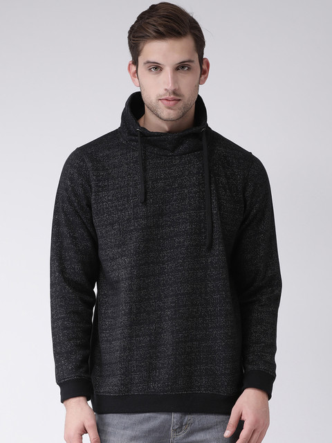 

Club York Men Black Self Design Fleece Sweatshirt