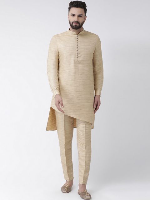 

I Know Men Beige Solid Silk Kurta with Trousers
