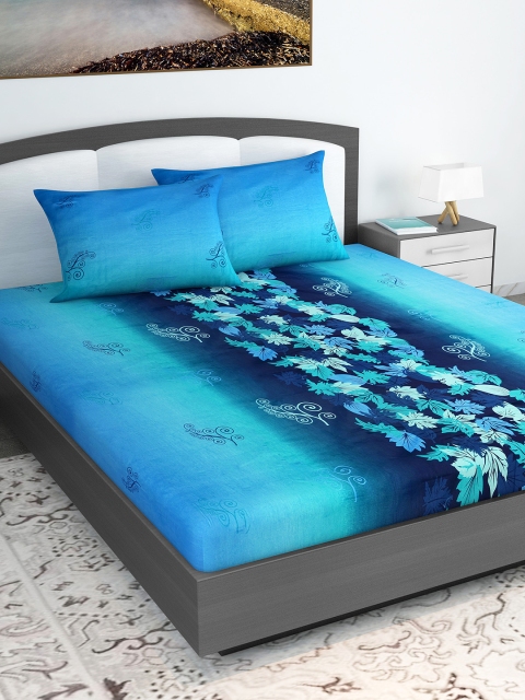 

Divine Casa Blue Floral 210 TC Cotton 1 King Bedsheet with 2 Pillow Covers