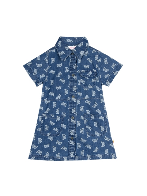 

Budding Bees Girls Blue Printed Shirt Dress