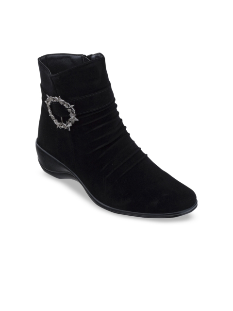 

SHUZ TOUCH Women Black Solid Heeled Boots