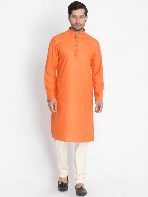 

VASTRAMAY Men Orange & Cream-Coloured Solid Kurta with Pyjamas