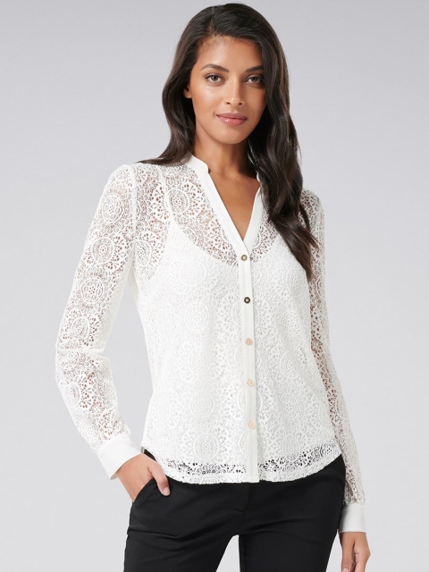 

Forever New Women White Self Design Shirt Style Top
