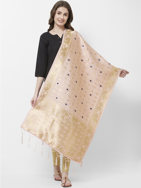 

Faserz Peach-Coloured & Gold-Toned Banarasi Silk Woven Design Dupatta