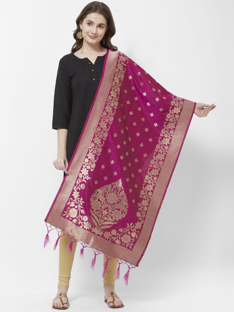 

Faserz Fuchsia & Gold-Toned Banarasi Silk Woven Design Dupatta