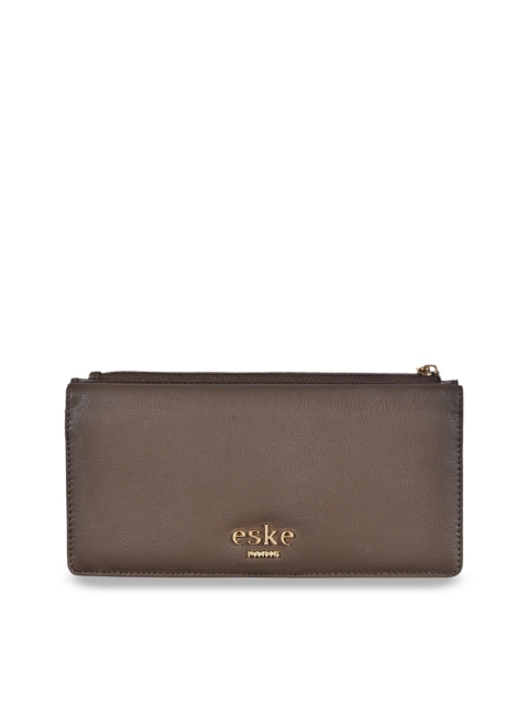 Women Brown Solid Leather Two Fold Wallet