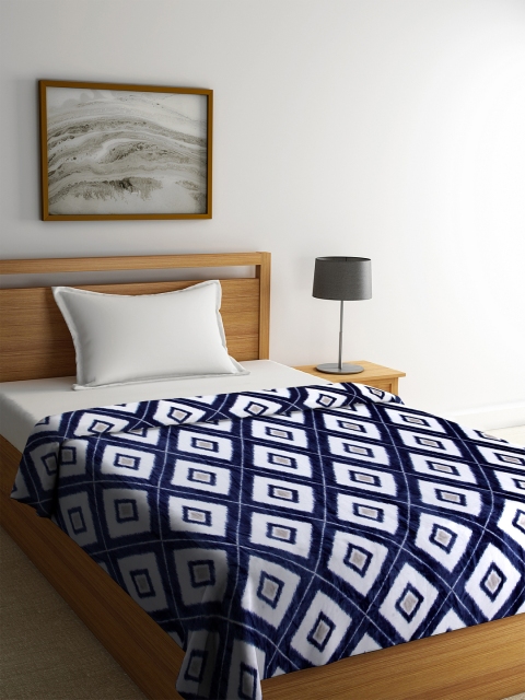 

Portico New York Blue & White Geometric AC Room 350 GSM Single Bed Blanket