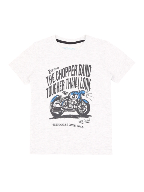 

Pantaloons Junior Boys White Printed Round Neck Pure Cotton T-shirt