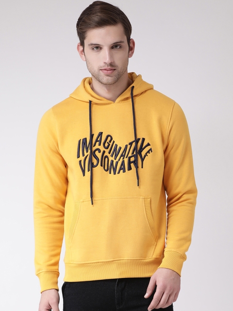 

Club York Men Yellow & Black Embroidered Fleece Hooded Sweatshirt