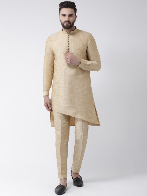 

I Know Men Beige Solid Linen Straight Asymmetric Kurta