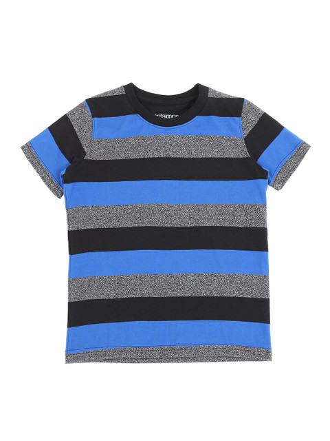 

Pantaloons Junior Boys Blue Grey Striped Round Neck Pure Cotton T-shirt