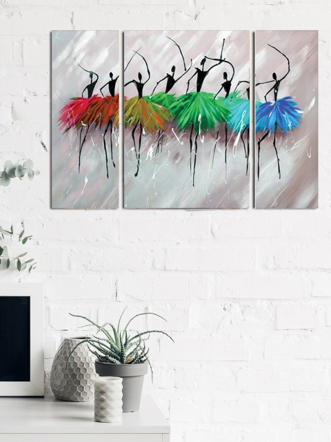 

eCraftIndia Set of 3 Taupe & Black Dancing Angels Premium Canvas Sunboard Painting
