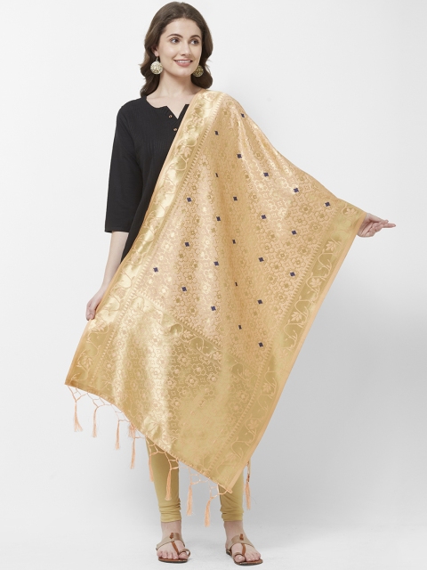

Faserz Beige & Gold-Coloured Zari Woven Design Banarasi Silk Dupatta