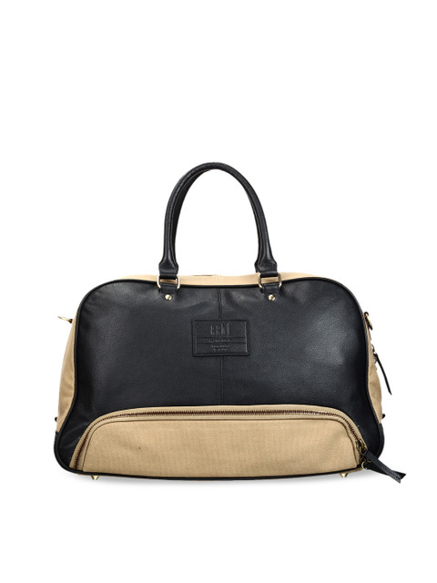 

ECHT Unisex Black & Beige Colourblocked Duffel Bag
