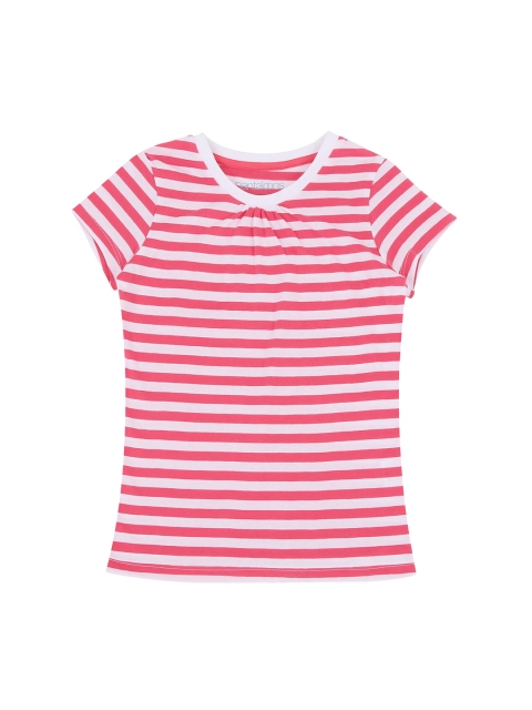 

Pantaloons Junior Girls Pink Striped Round Neck Pure Cotton T-shirt