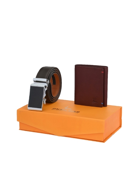 

Pacific Gold Men Coffee Brown & Maroon Belt & Wallet Accessory Gift Set