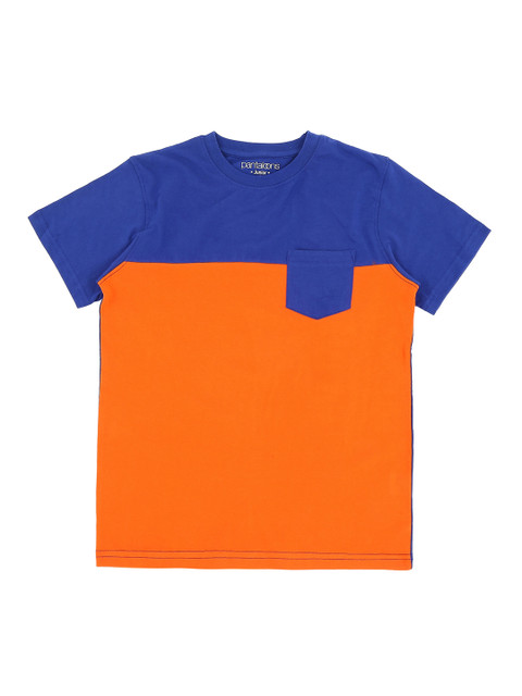 

Pantaloons Junior Boys Blue Orange Colourblocked Round Neck Pure Cotton T-shirt