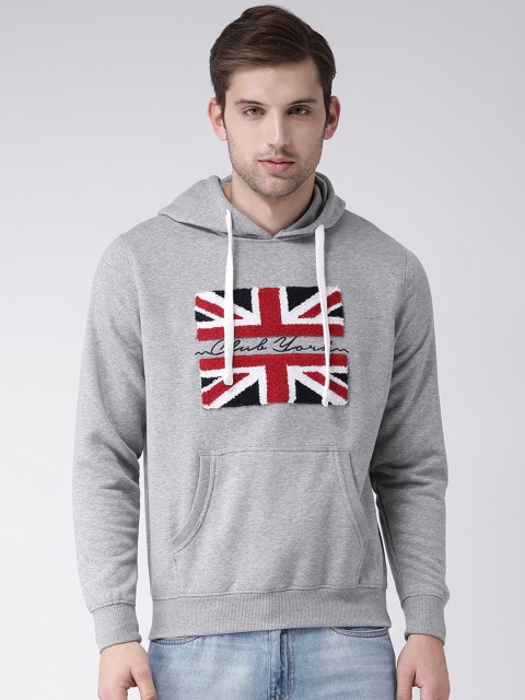 

Club York Men Grey & Red Embroidered Hooded Sweatshirt