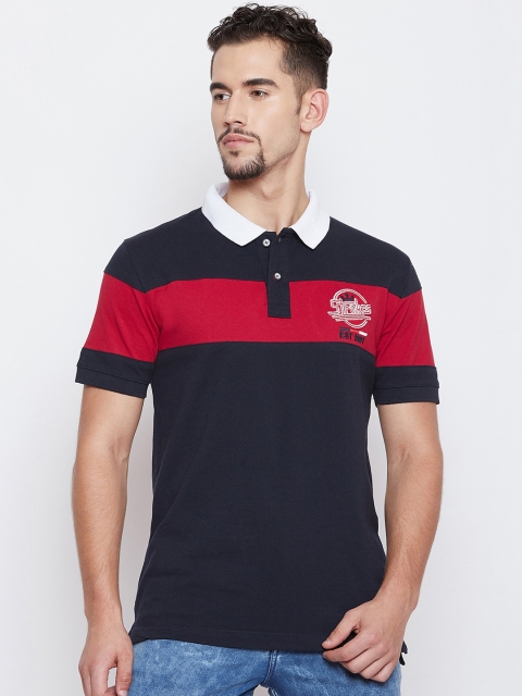 

PORTBLAIR Navy Blue Colourblocked Polo Collar T-shirt