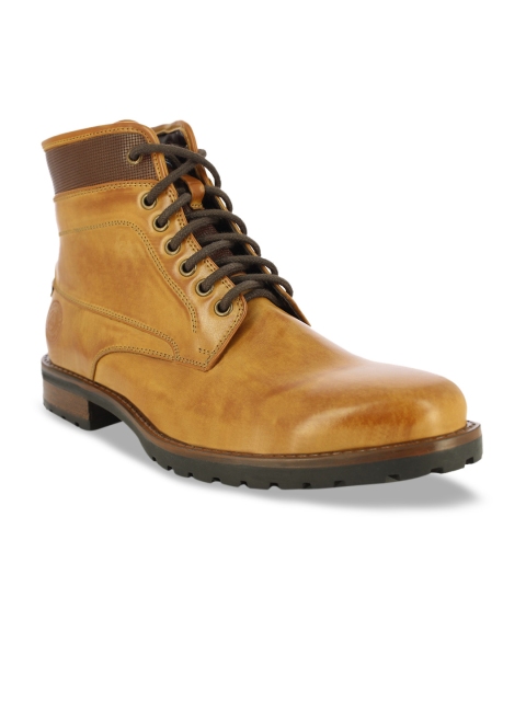 

Alberto Torresi Men Tan Brown Solid Leather Mid-Top Flat Boots