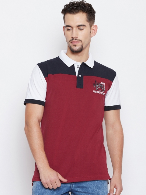 

PORTBLAIR Men Red Colourblocked Polo Collar T-shirt