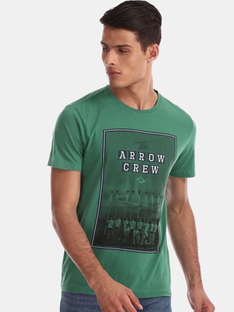 

Arrow Sport Men Green Printed Round Neck Pure Cotton T-shirt