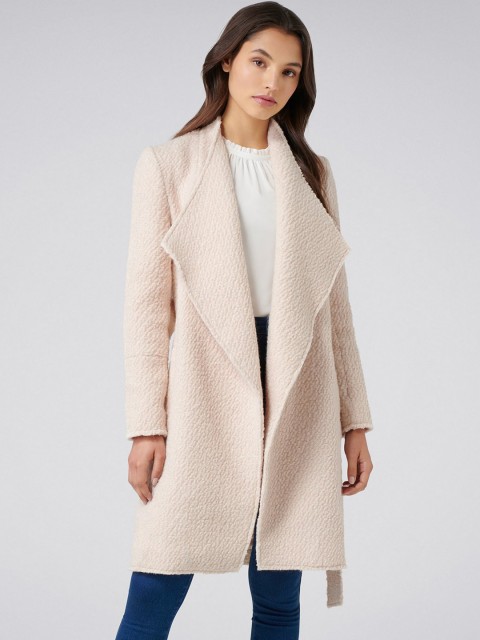 

Forever New Women Cream-Coloured Solid Longline Wrap Coat