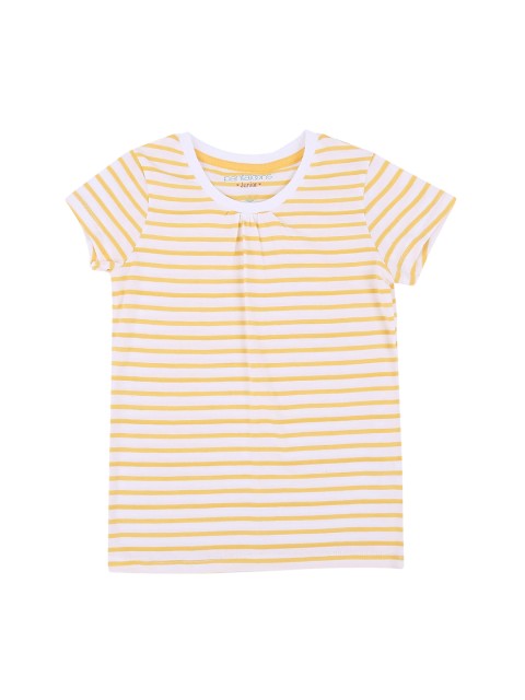 

Pantaloons Junior Girls Yellow White Striped Round Neck Pure Cotton T-shirt
