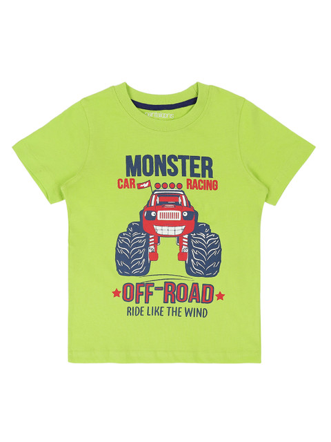 

Pantaloons Junior Boys Lime Green Printed Round Neck Pure Cotton T-shirt