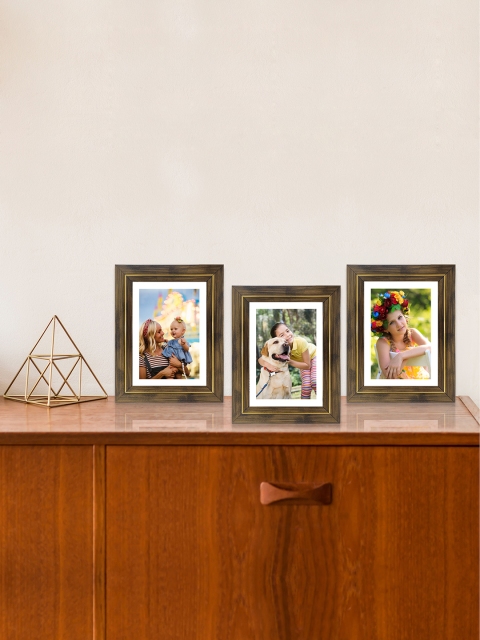 

RANDOM Set of 3 Brown & Gold-Toned Solid Rectangle Acrylic Photo Frame