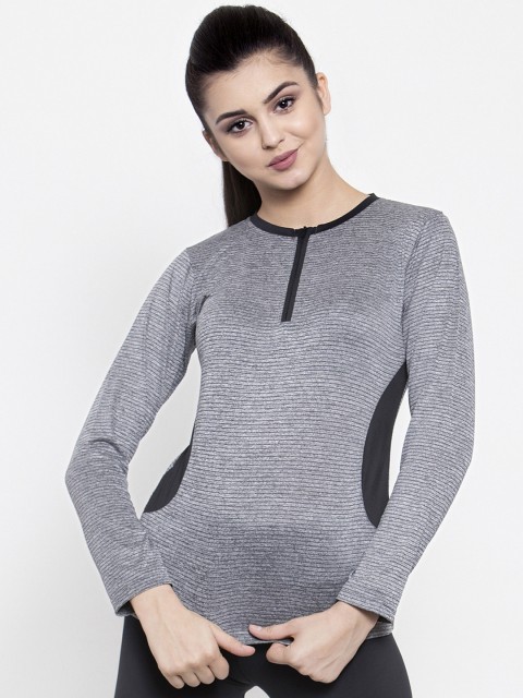 

Boston Club Women Grey Striped Round Neck T-shirt